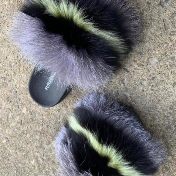 Yellow Thunder Real Fur Custom Slides sizes 7.5,8,8.5,9,5,10 only - Picture 4 of 5